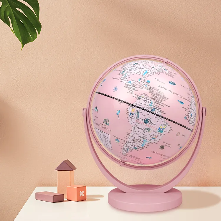 20cm (8") Full-Swing Pink Color Cartoon World Globe with Durable Plastic Base & Meridian - World Globe